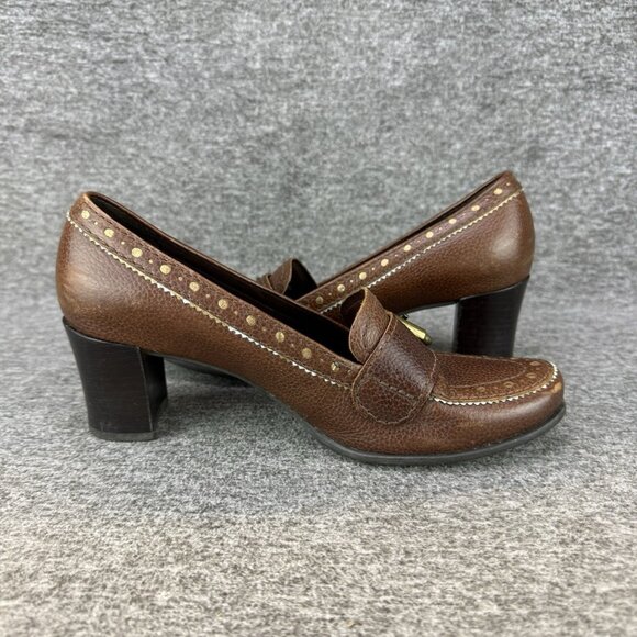 ✅Franco Sarto Vintage Pumps Women's 6M Brown Leather Chunky Heel Slip On Heels - Picture 9 of 10